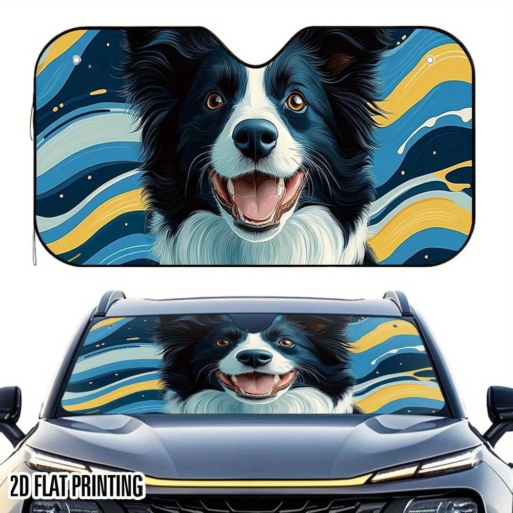 Sombrilla para coche Border Collie con estampado plano 2D, elegante y fresco, incluye 4 ventosas, plegable y fácil de instalar, P, 1 ud.