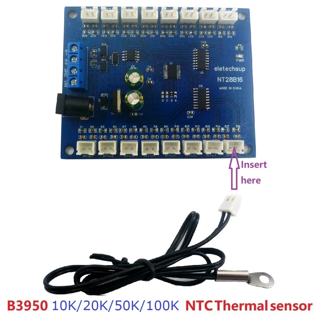 NT28B16 16 CH RS485 Temperature Acquisition Board RTU Paperless Recorder 10K/20K/50K/100K B3950 NTC Sensor