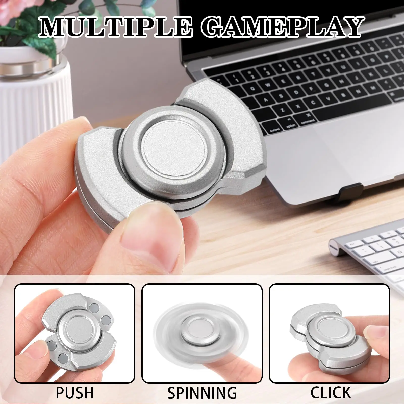 3-in-1-Fidget-Spinner aus Legierung, extrem leise, hohe Geschwindigkeit, Klick-Slide-Drehmodi, Stressabbau-Spielzeug für Erwachsene, tragbares Fokus-Gadget