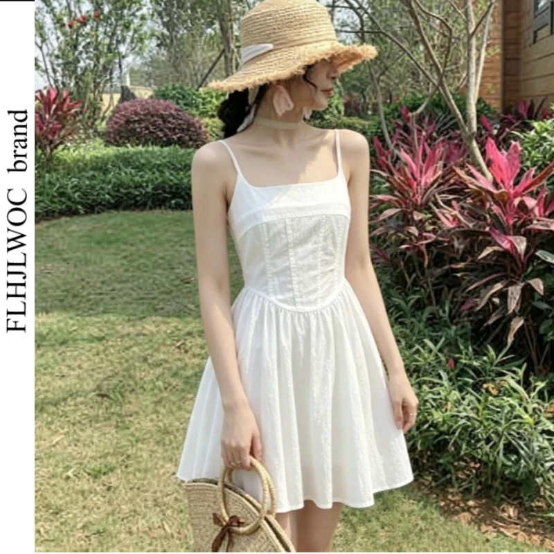 

Camisole Dress Women White Fairy Elegant Sundress Cute Wedding Party Beach Vacation Holiday Sleeveless Spaghetti Strap Dresses
