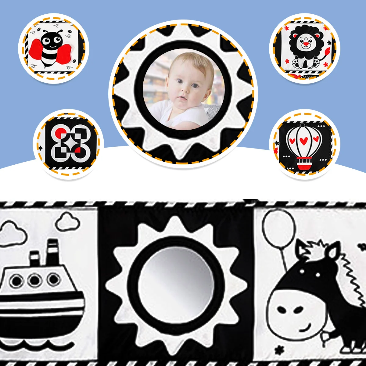 ソフトベビーブック - 高コントラストの白黒触感布絵本、乳幼児向け、女の子と男の子へのギフト