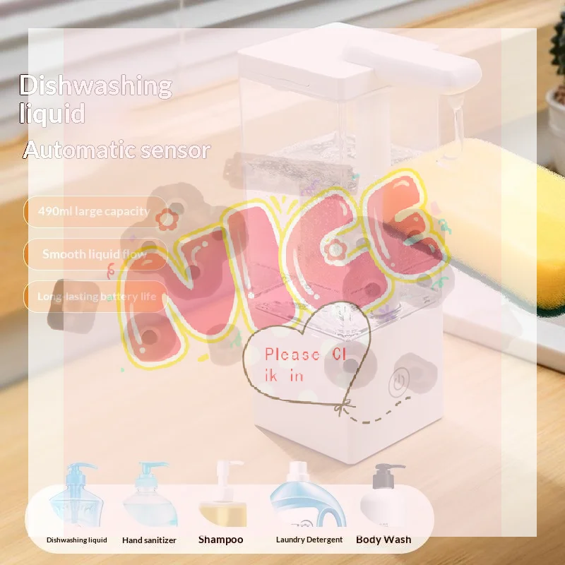 

【BA】Kitchen 490ml Automatic Liquid Soap Dispenser USB Rechargeable Touchless Hand High Capacity Detergent For Kitchen Home
