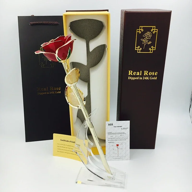 

24K Gold Roses Plated Real Red Rose Birthday Valentine'S Day Anniversary Gift With Souvenir Bag For Girdfriend and Mother's Gift