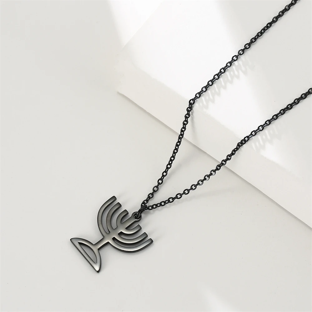 Lucktune Judaism Menorah Pendant Necklace Stainless Steel Lampstand Sacred Amulet Chain Necklace for Women Men Vintage Jewelry