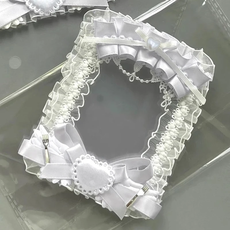 1Pc White Square Photocard Holder Card Brick Anime Cartoon Game Character Sweet DIY Plush Ribbon Anime Lace Case Lolita Idol image 2