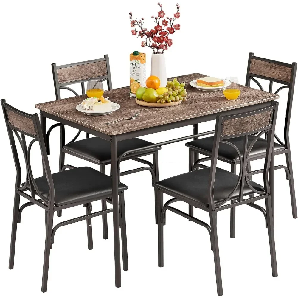 

Dinette Table Dining Set for 4 Breakfast Nook 5-Piece Indoor Modern Rectangular Table Kitchen Classic Brown Furniture Chair Room