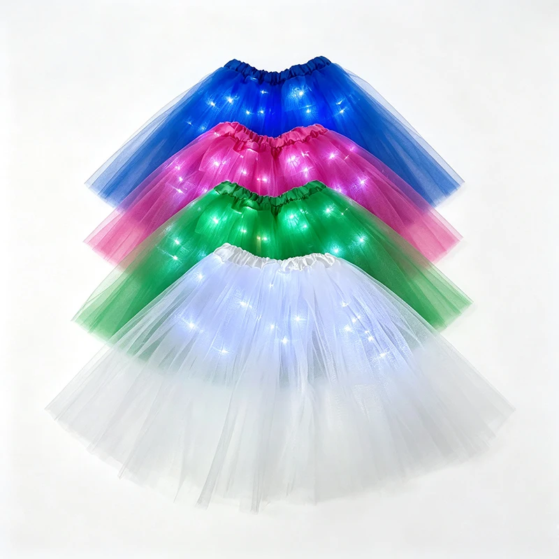 Multi‑Color LED Light Up  Tutu Skirt Women Elastic Waist Glowing Tulle Mesh Skirt Costume Night Club Rave Outfit