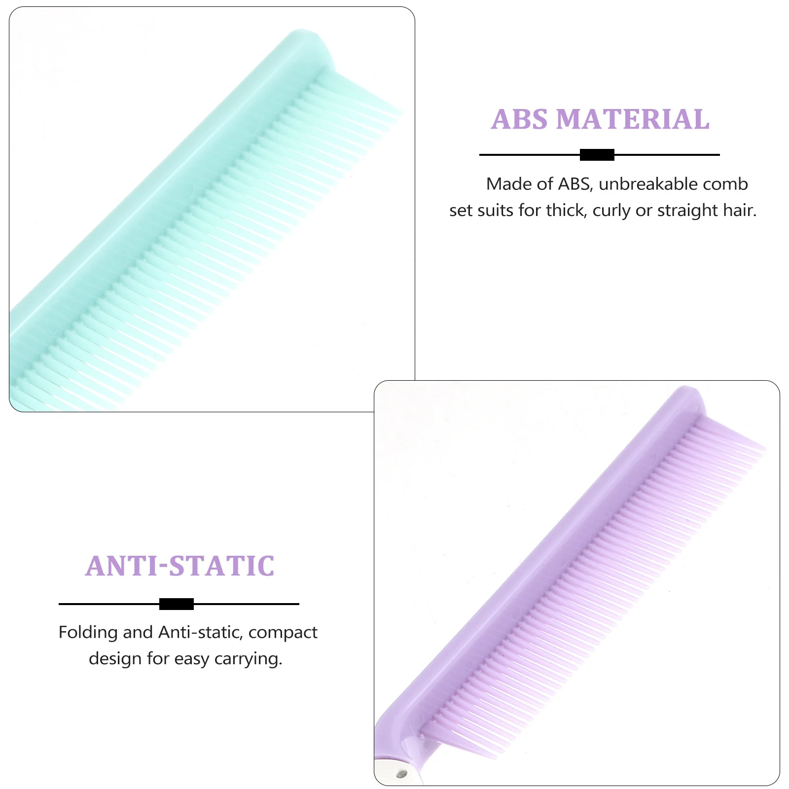 2 قطعة مشط شعر محمول قابل للطي مضاد للكهرباء الساكنة، أمشاط تصفيف الشعر ذات الأسنان المغلقة، هدية مثالية للسفر للشعر المستقيم والمجعد السميك #6