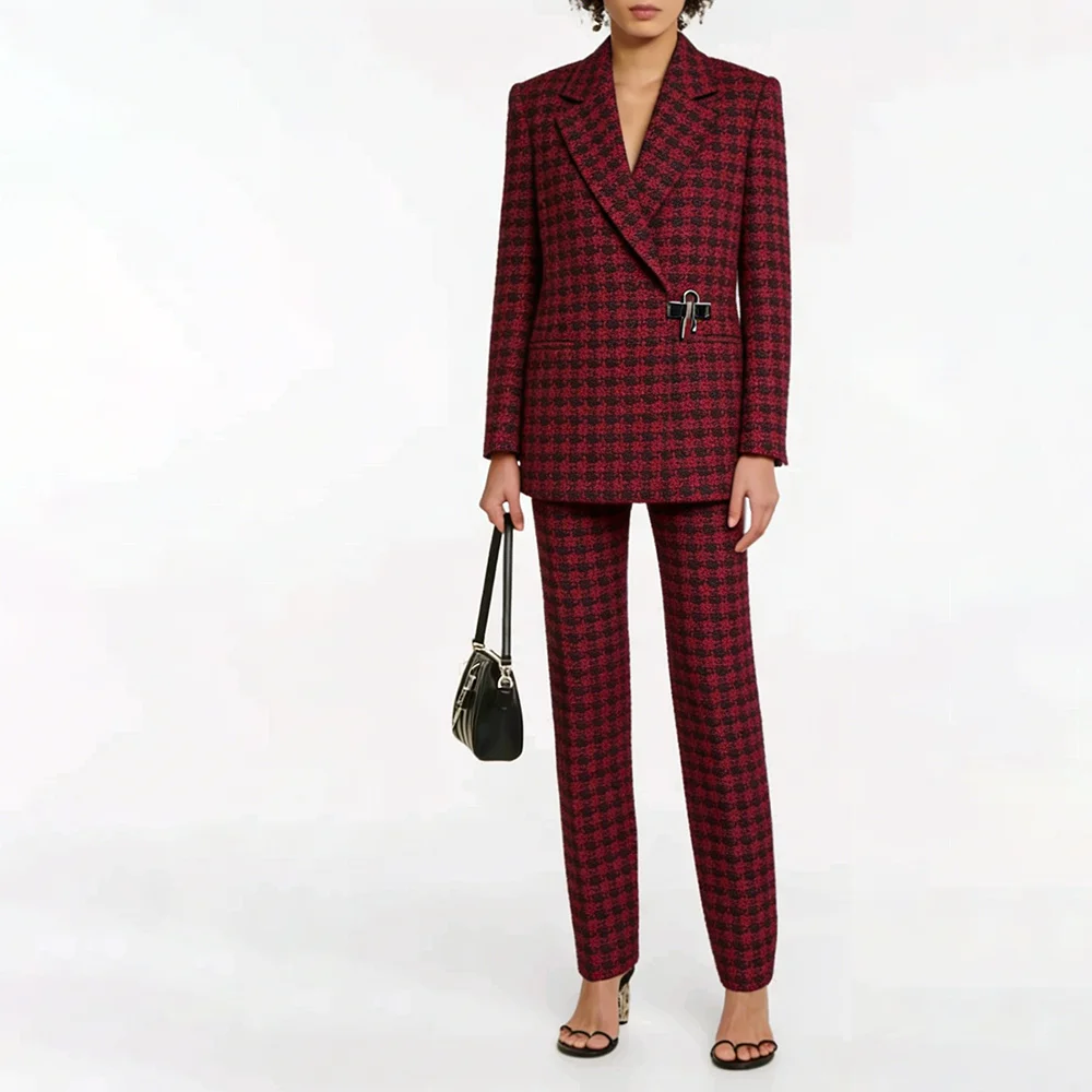 

Элегантные женские деловые костюмы: комплект из пиджака с отложным воротником и брюк, роскошная офисная одежда для женщин