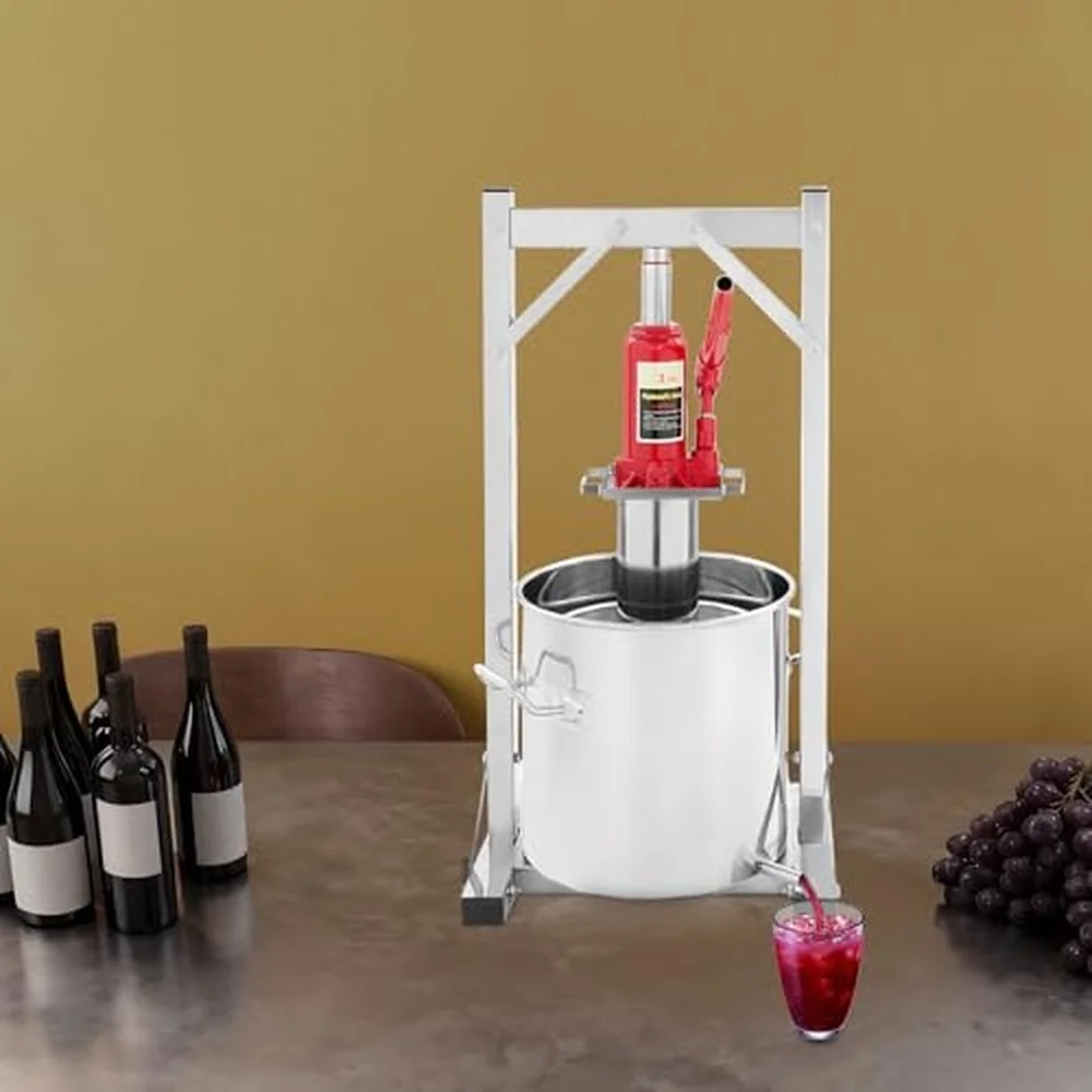 2.64 Gal Fruit Press Stainless Steel Cider Press with Hydraulic Jack Manual Grape Wine Making Supplies 2.64 Gallon
