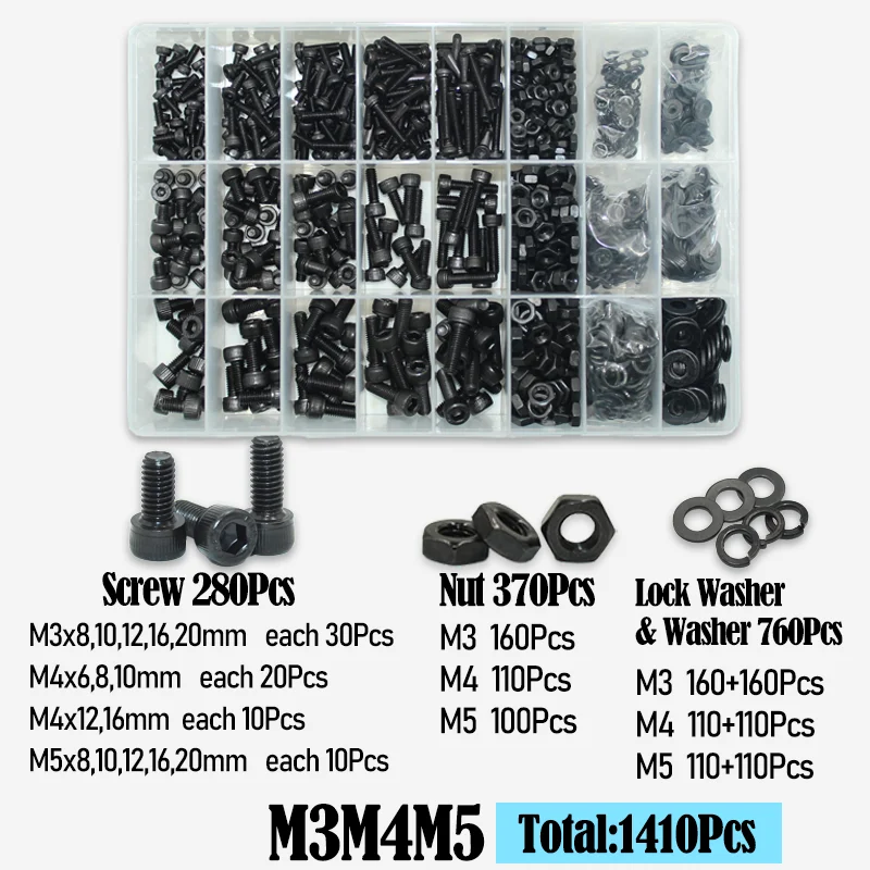 2500 bis 400 schwarzes Innensechskantschrauben-Set M2 M2,5 M3 M4 M5 M6 DIN912 12,9 Innensechskantmutter Stahl-Halbrundkopf-Innensechskantschrauben – Detail 7
