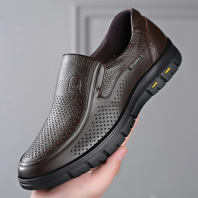 2022 Men\'s Genuine Leather Shoes 38-46 Head Leather Soft Anti-slip Rubber Loafers Shoes Man Casual Real Leather Shoes