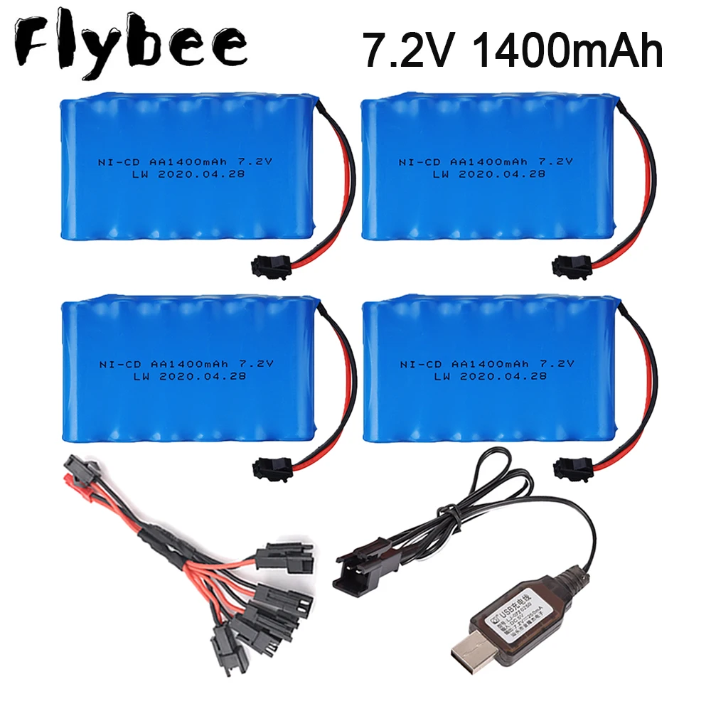 (Sm Plug) 7.2V 1400Mah Nicd Batterij/Lader Voor Rc Speelgoed Auto Tanks Treinen Robot Boot Ni-Cd Aa 700Mah 7.2V Oplaadbare Batterij