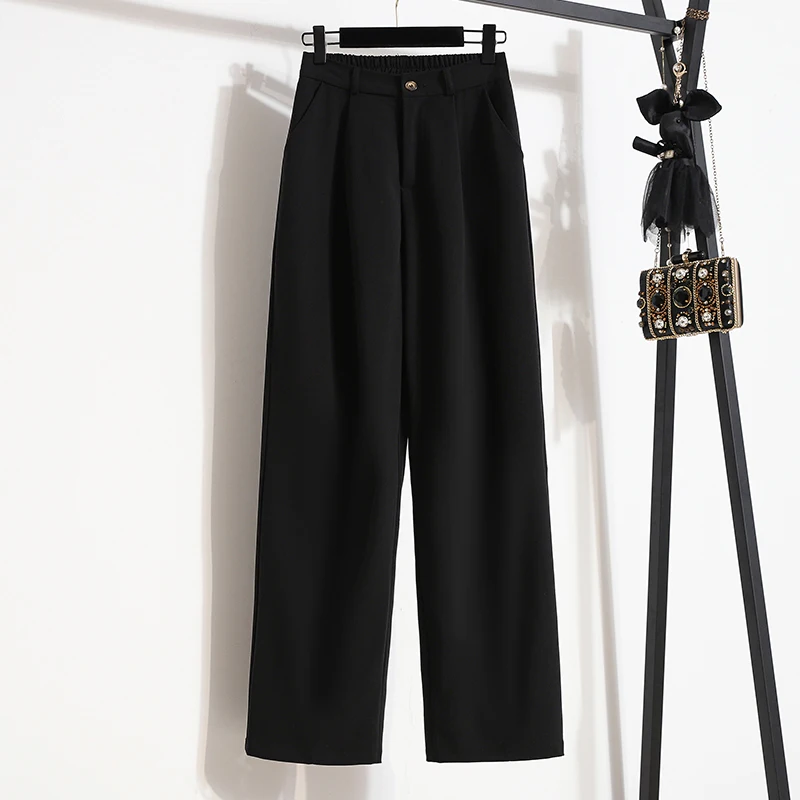 Broek met hoge taille en wijde pijpen Dames loszittende herfst plus maat Casual veelzijdige broek met rechte pijpen Lange broek