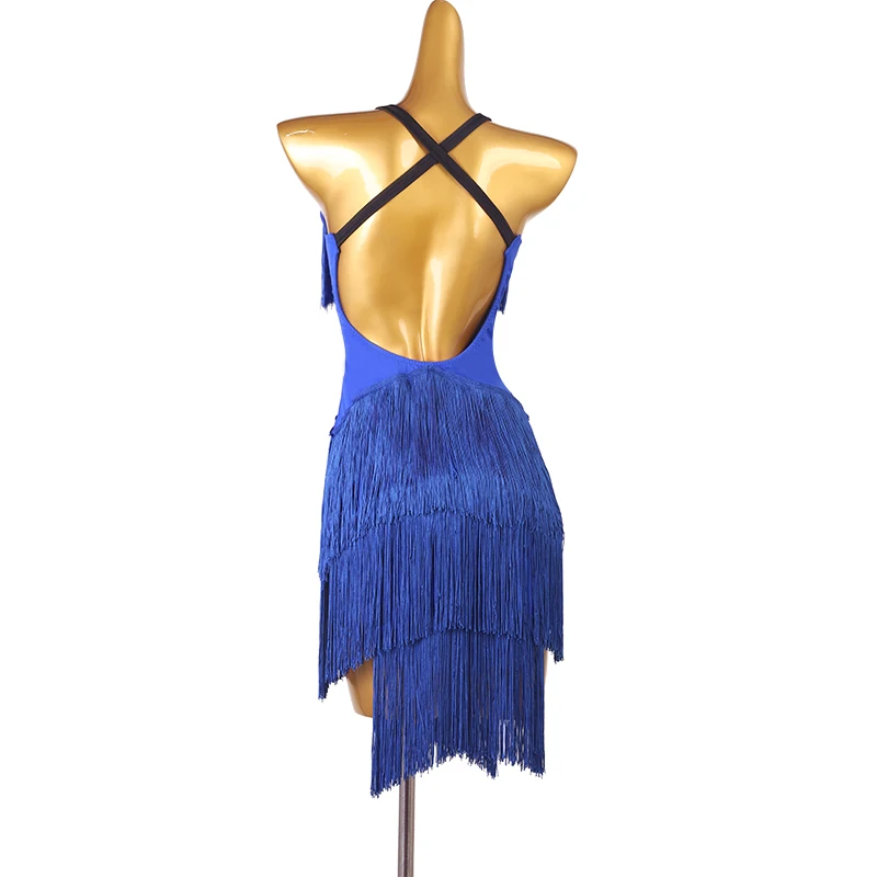 Luxury Latin Dance Dresses Performance Costumes Sexy V-neck orange Tassel Dress For Women Girls Stage Competiton Clothing