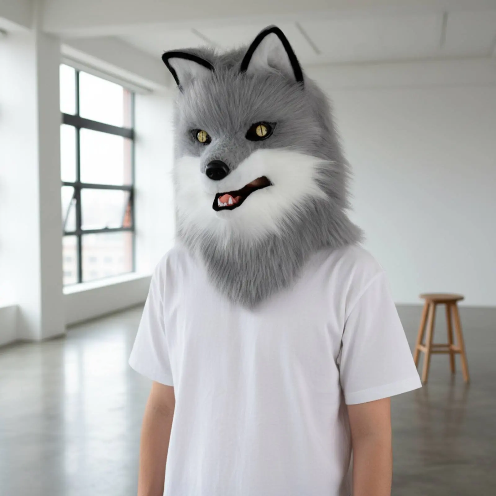 

Canine Fursuit Head Cosplay Canine Mask Head Creature Headpiece Soft-Textured Plush Costume Accessory Wearable for Cosplayers