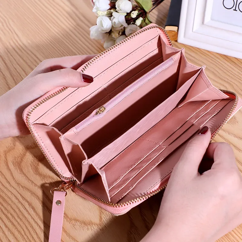 Cartera corta con cremallera para mujer, monedero con paneles a la moda, tarjetero de cuero