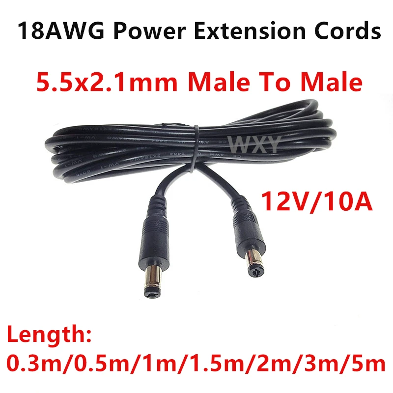 18AWG DC Power Plug 5.5 x 2.1mm Male To 5.5 x 2.1mm Male CCTV Adapter Connector Cable 12V 10A Power Extension Cords 0.5m/1.5m