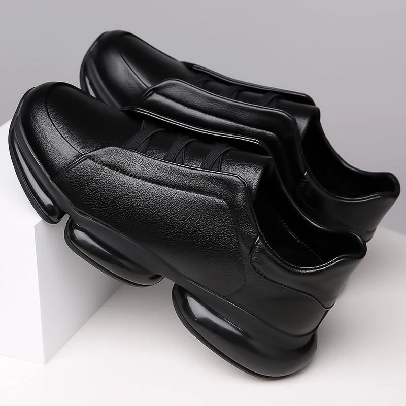 Station Tide Men's Shoes Genuine Leather Slip-On Casual Shoes Men's Trendy All-Match Thick Bottom Heightening Dad Trendy Shoes