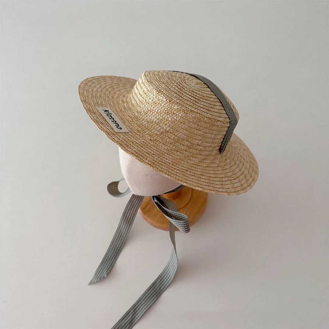 Cappello di paglia per bambini coreani estate bambini Panama Caps cappellini da spiaggia cappello da sole per bambini con paglia di grano a tesa