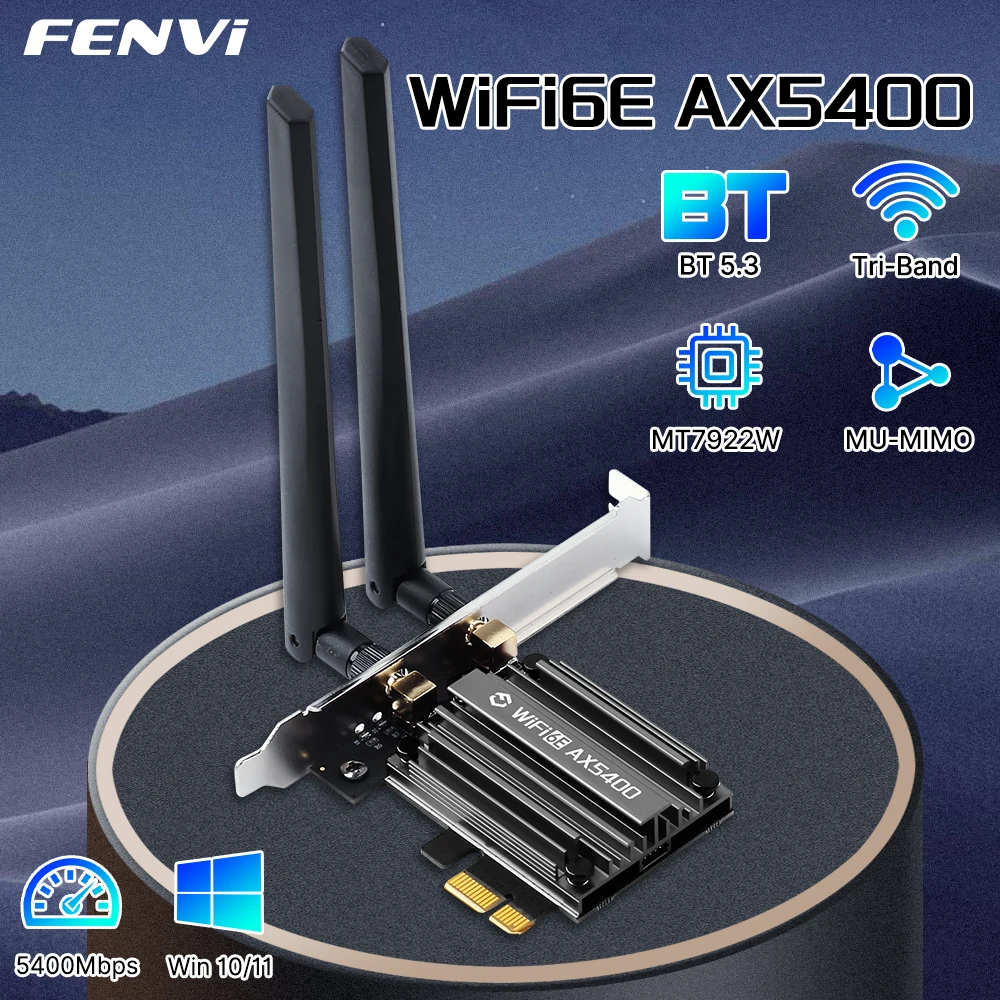FENVI MT7922 5374Mbps WiFi 6E อะแดปเตอร์ BT 5.2 Tri Band 2.4G/5G/6 Ghz อะแดปเตอร์ PCIE ไร้สาย 802.11AX การ์ดเครือข่ายสําหรับ PC Win 10/11