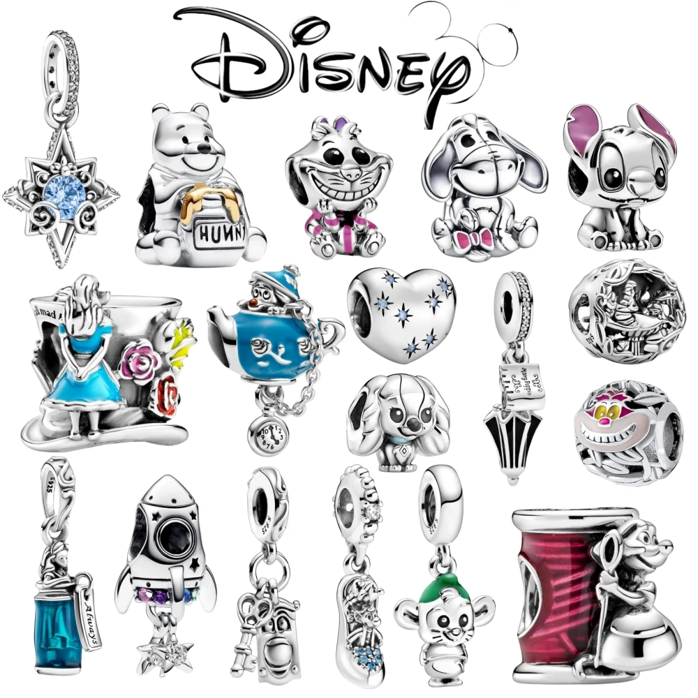 

Disney Alice 925 Silver Bead Hat Tea Cup Charms Pendant Fit Original Pandora Bracelet Charming Women's DIY Jewelry Fashion Gift