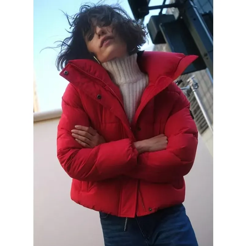 

Waterproof Matte Thi Long Sve Stand Collar Cotton Jaet Women's Outerwear Luxury Pure Color Winter Coat Fem