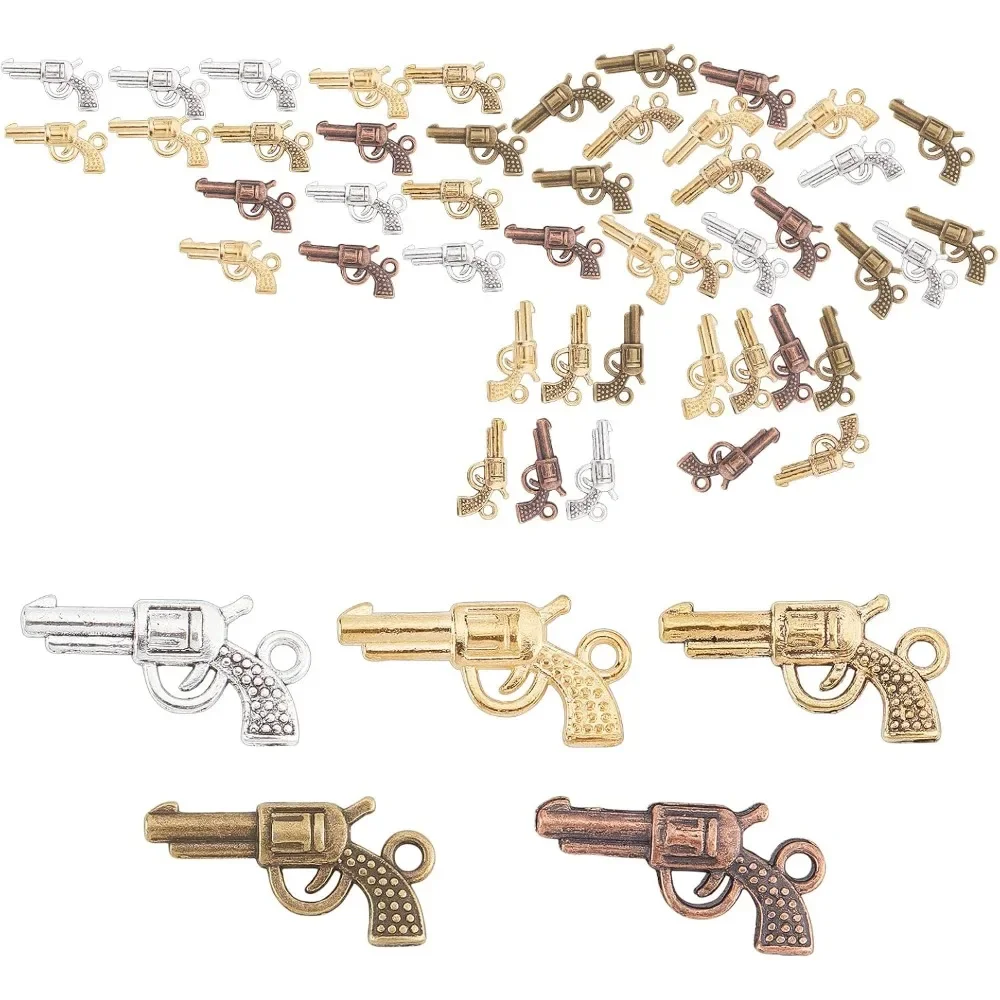 1 Box 50Pcs Gun Charms Alloy Weapon Charm Pistol Revolver Weapon Pendants Charm Miniature Lifelike Gun Charms Craft Supplies