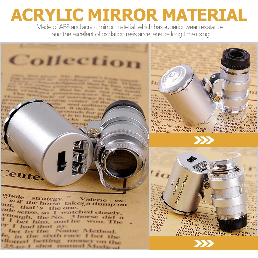 Coin Microscope Jeweler Loupe Currency Magnifier with Light Acrylic Lens 60x Magnifying Glass