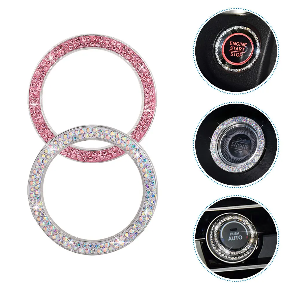 

2Pcs Push to Start Button Cover Engine Start Stop Decoration Ring Rhinestone Car Interior Accessories Stylish Durable