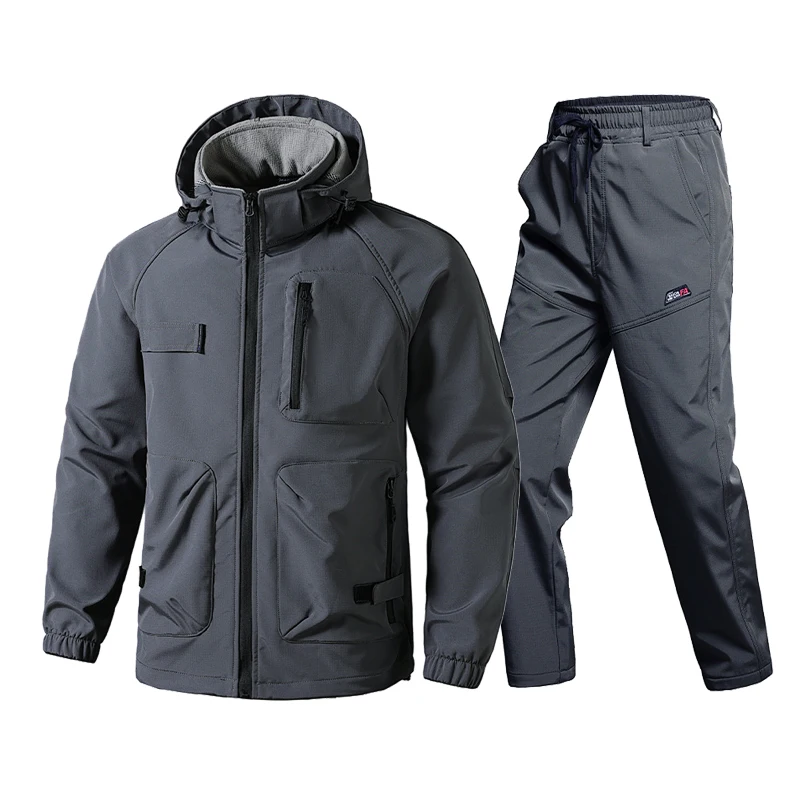 Inverno masculino conjuntos térmicos de esqui de montanha à prova dwaterproof água caminhadas workwear terno jaquetas táticas + calças 2 peças conjuntos blusão