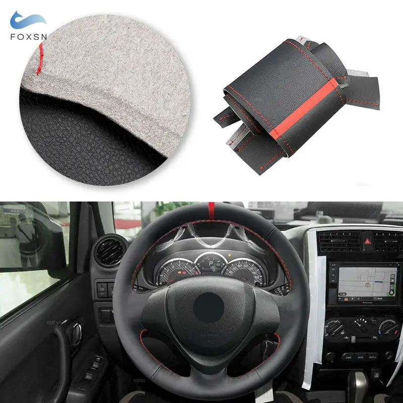 

For Suzuki Jimny 2015 2016 2017 2018 Hand Braid Car-styling Inner Steering Wheel Cover Microfiber Not-Perforated Leather Trim
