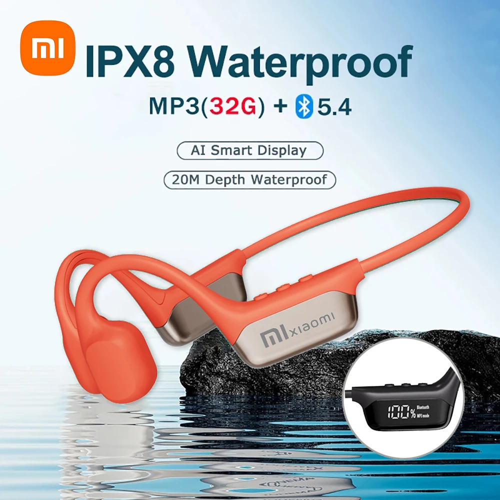 Беспроводные наушники Xiaomi Mijia IPX8, водонепроницаемая гарнитура для плавания, Bluetooth 5,4, MP3, ОЗУ 32 ГБ