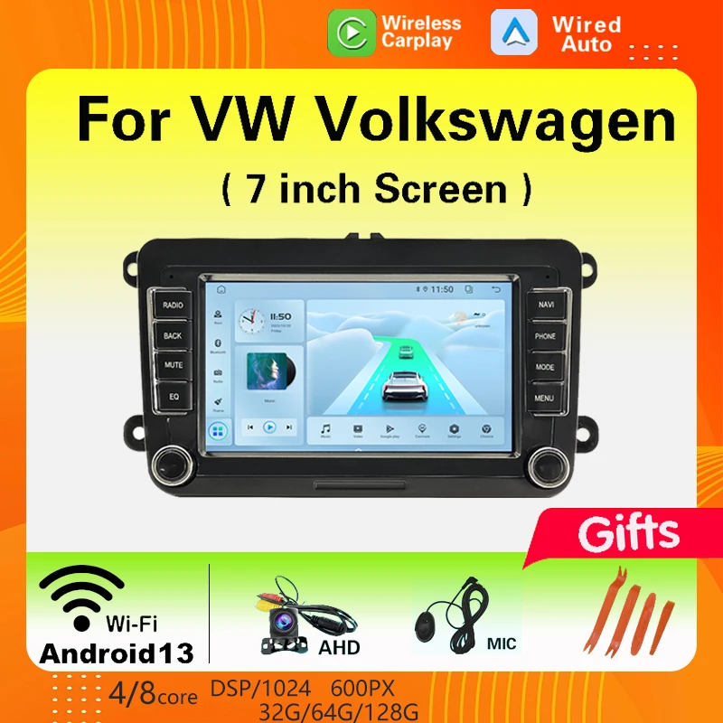 Android 13 For VW Volkswagen Golf Polo Skoda Rapid Octavia Radio Tiguan Passat b7 Jetta 7 inch Auto Carplay GPS Radio 128G