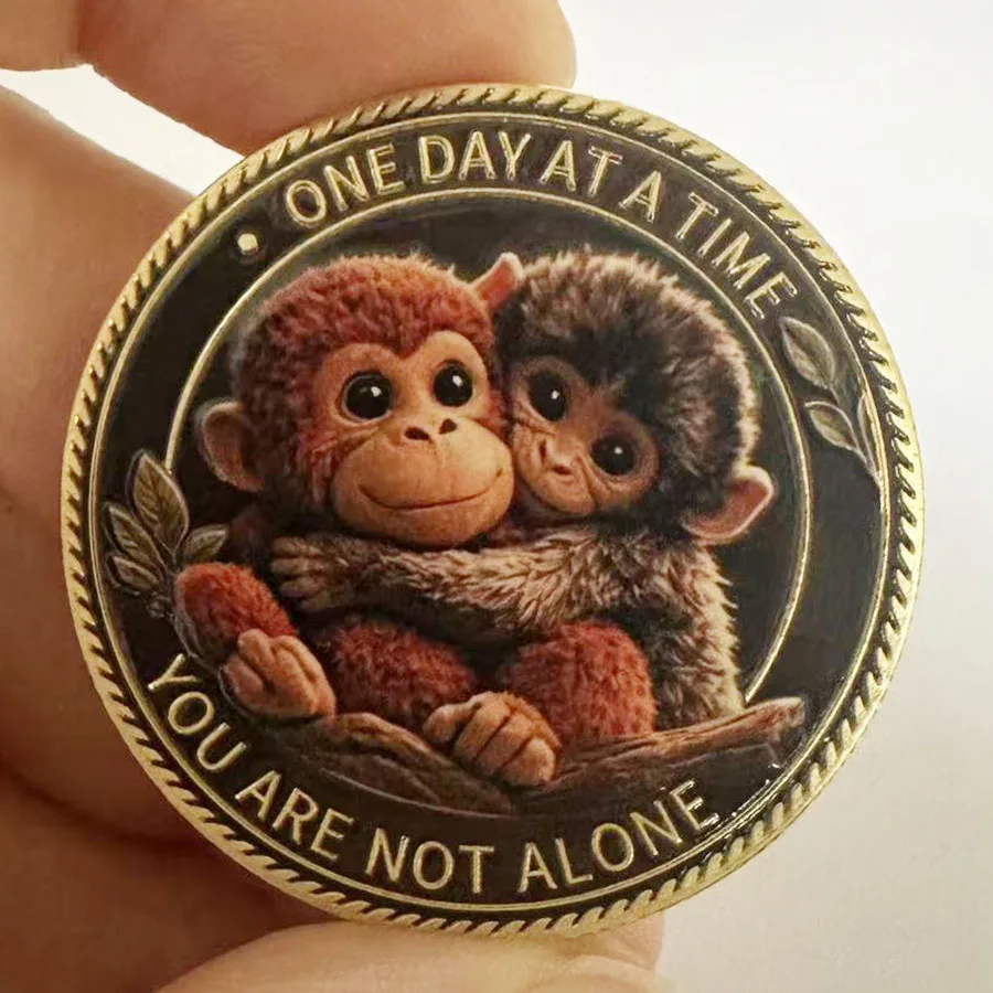 Cartoon Monkey Mother and Child Commemorative Coin Souvenir Companion and Hope Collection Coin Gift