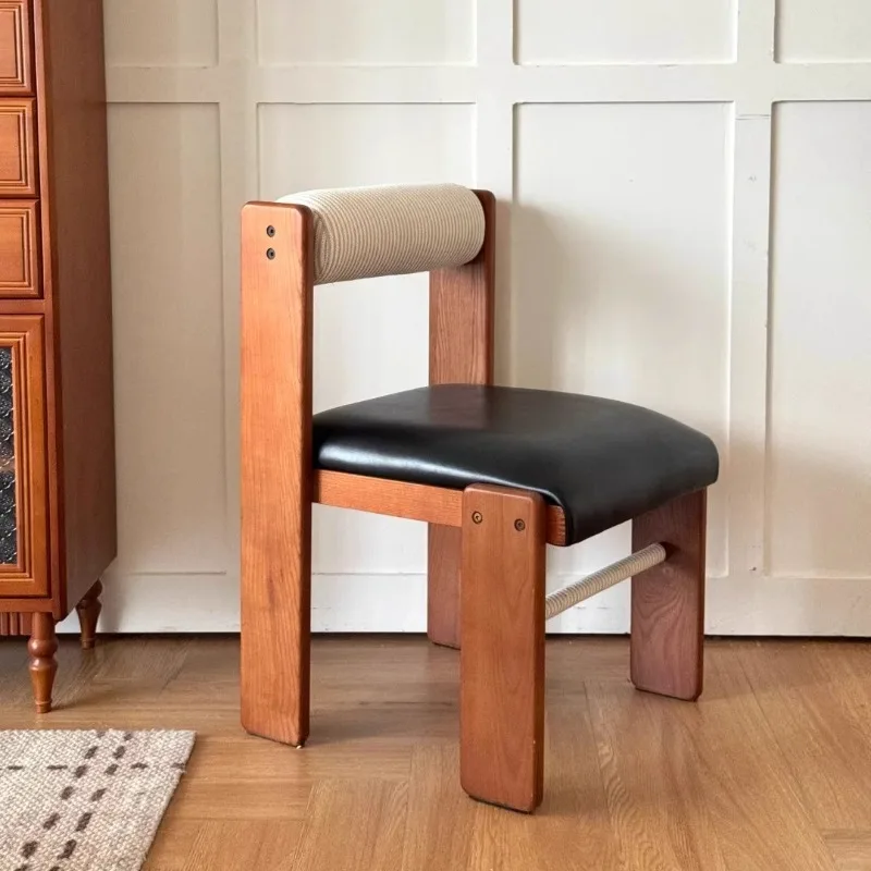 

-For Wooden Chair with Leather Seat & Fabric Headrest Retro Solid Wood Dining Chair Minimalist Living Room Bedroom Furniture&