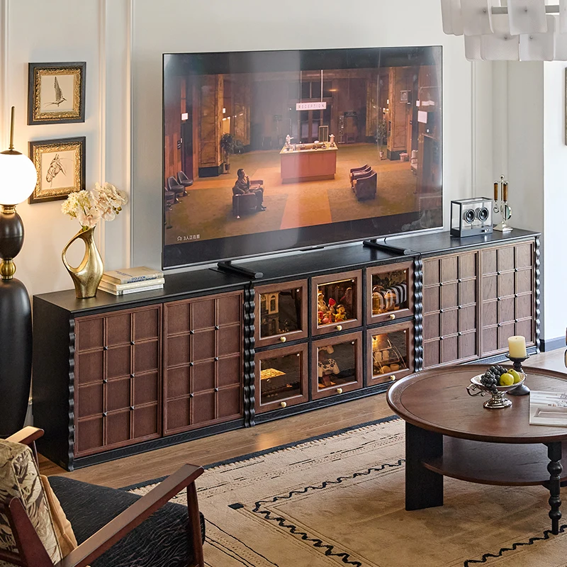 

French retro chess clever cabinet floor-to-ceiling antique combination TV cabinet Carmen living room display cabinet solid wood