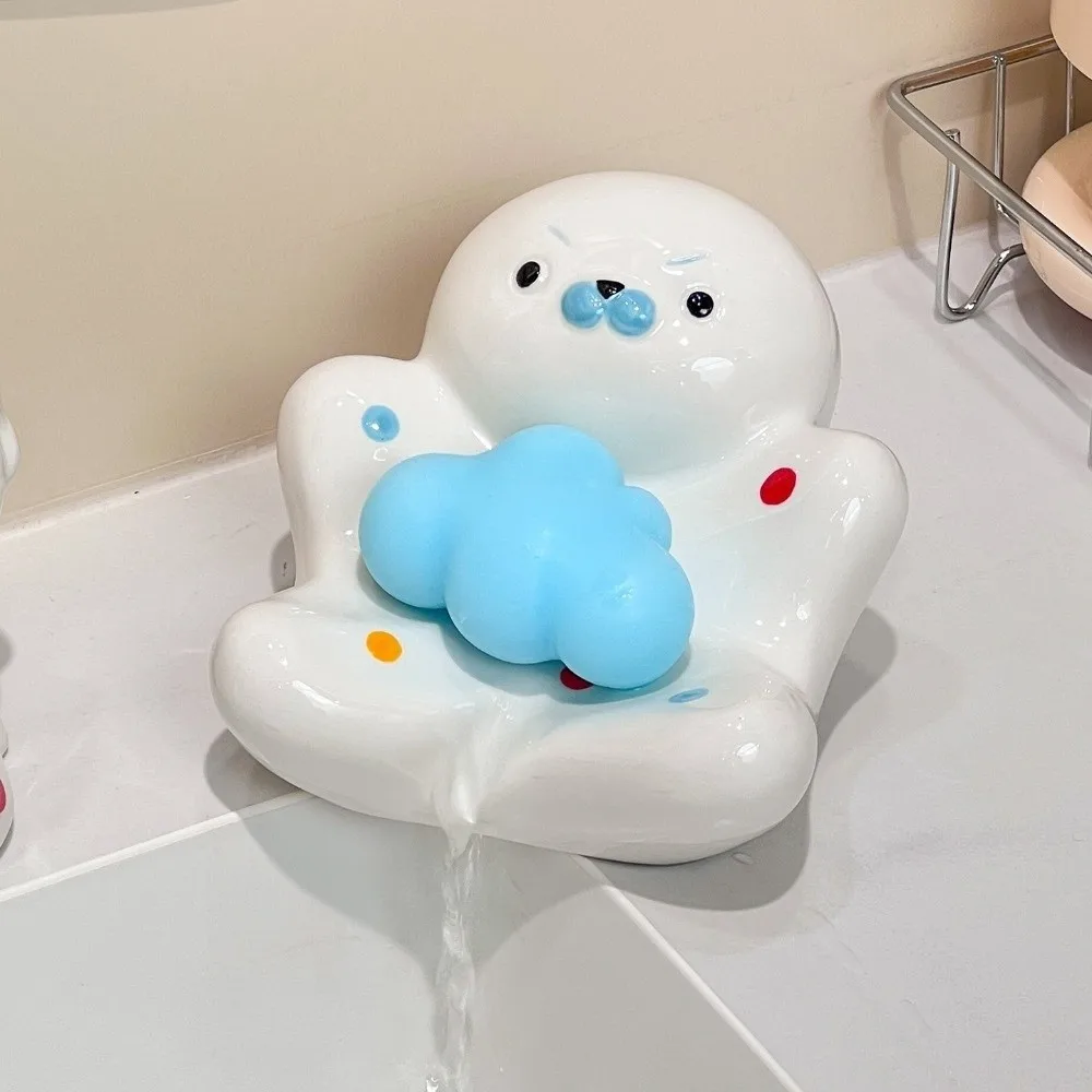 Soap Filter Rack Seal Shaped Soap Box Ceramics Creative Soap Drain Plate Self Draining Non-slip Soap Sponge Tray Keep Soap Dry