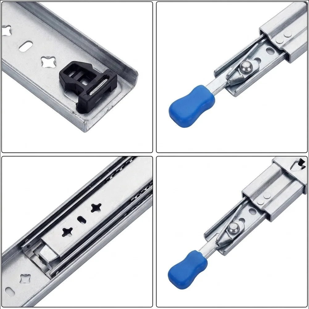 53mm Wide Lockable Buffer Slide Rails for RVs Industrial Cabinets Drawers 10in 12in 14in 16in Three Section 53mm