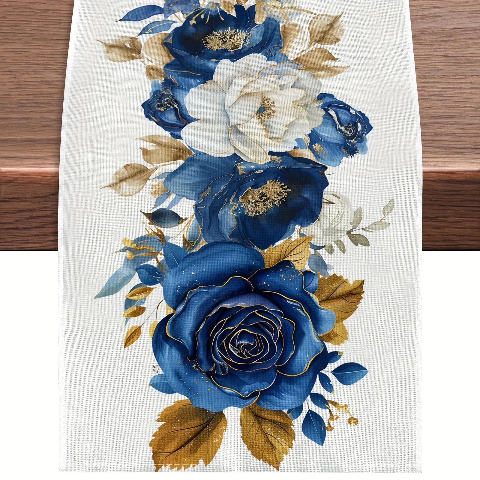 VIKAMA Blue and White Floral Luxury Tablecloth European-style Embossed Print Living Room Decor Afternoon Tea Table Setting
