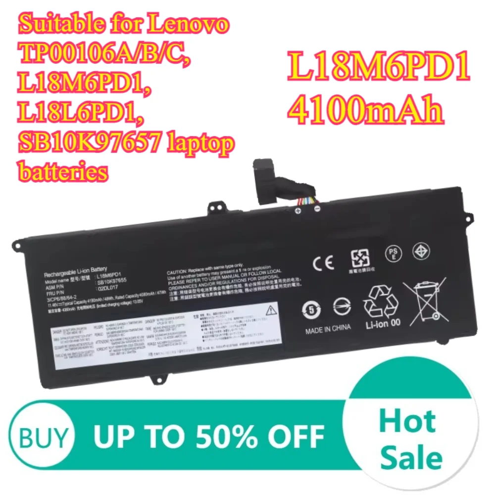 

4100mAh Suitable for Lenovo TP00106A/B/C, L18M6PD1, L18L6PD1, SB10K97657 Laptop Batteries