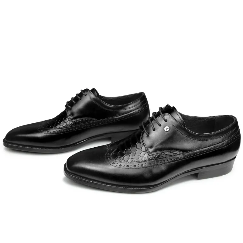 Handmade Lace Up Carved Shoe Crocodile Pattern Derby Brogue Men Dress Shoes British Designer brogue shoes banquet suit shoes