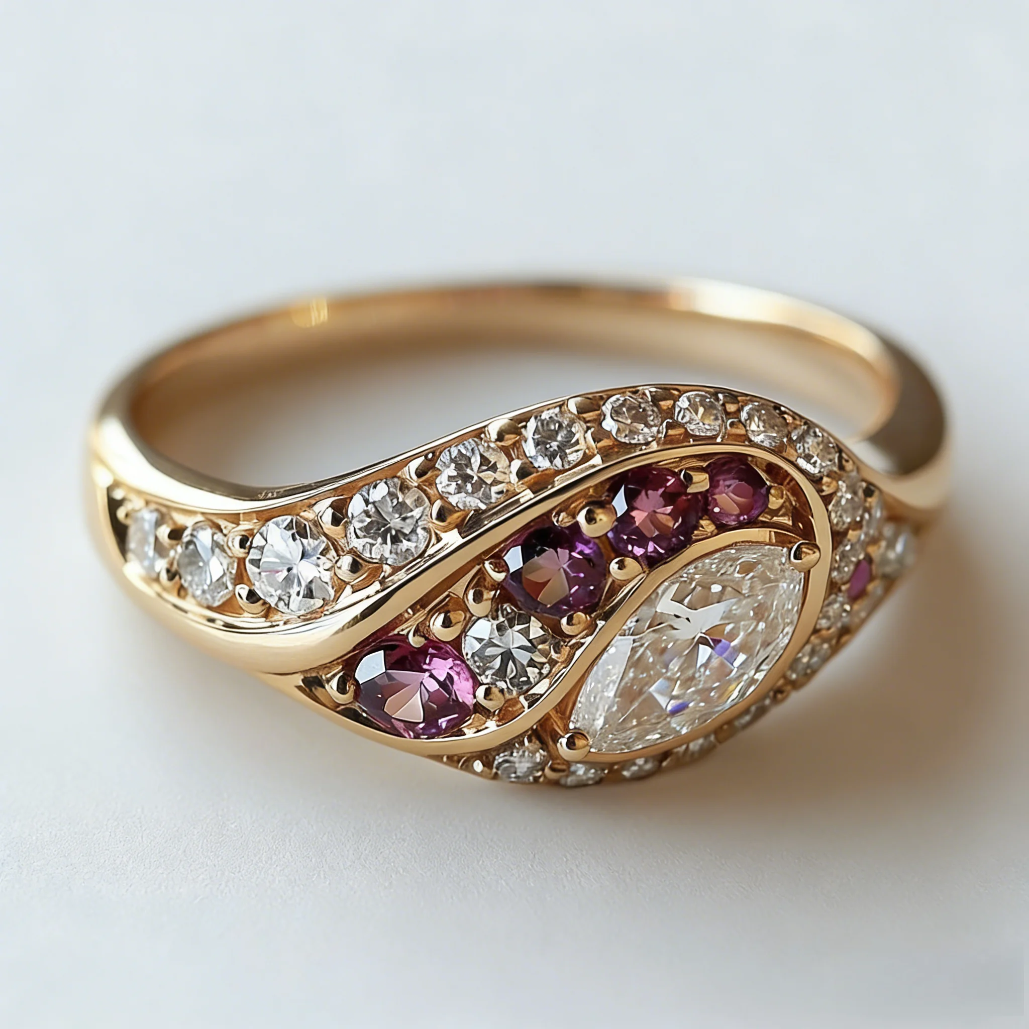 Luxury Twisted Band Inlaid Multi-Color Synthetic Gem Copper Ring For Women, Party & Banquet Jewelry