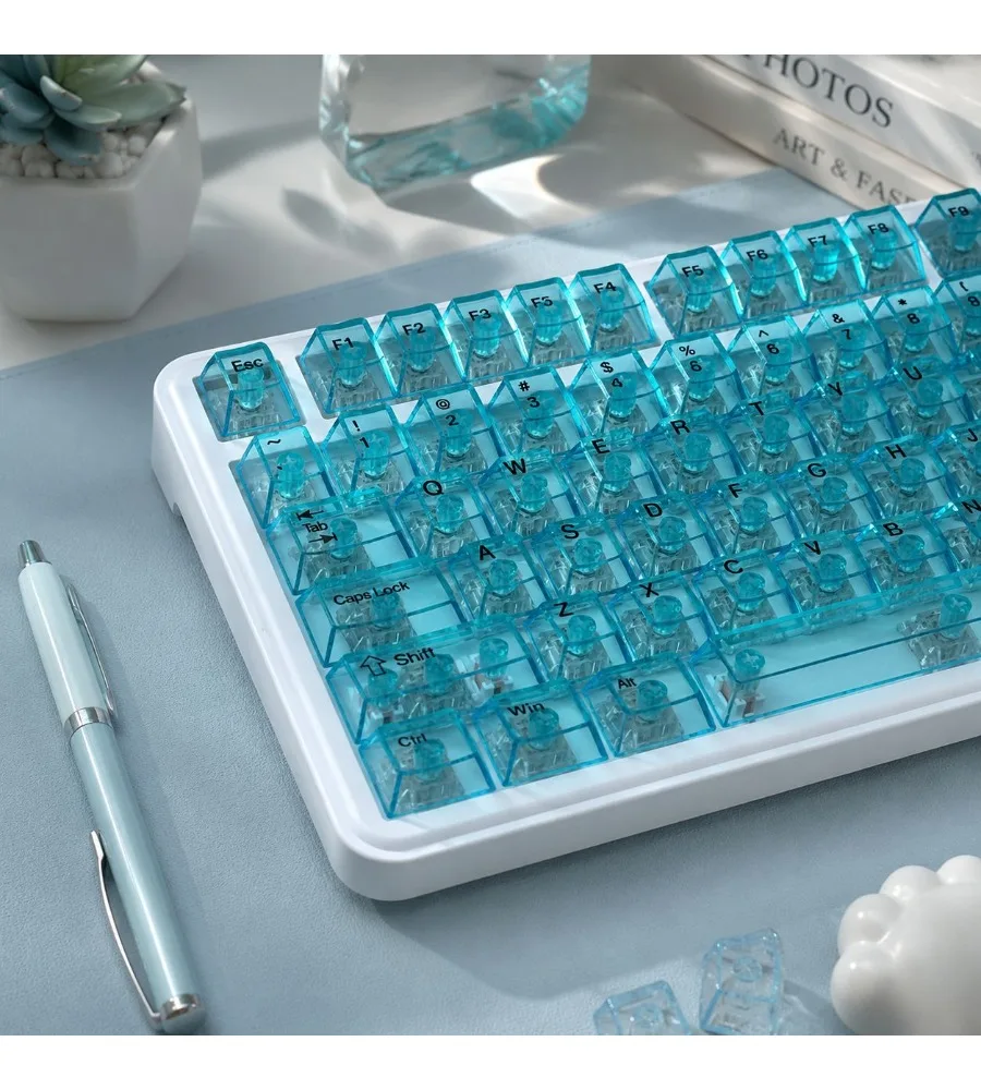 Keycap personality cyan fully transparent keycap original engraved small full set of 130 keys PC mechanical keyboard