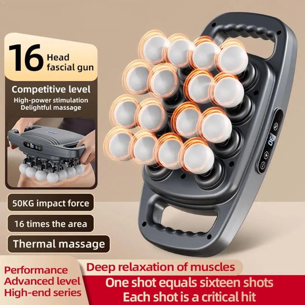

16-головочный фасциальный пистолет, высокочастотный вибрационный массажный пистолет для тела, массажер для спины и талии, шеи, плеч, массажер для мышц