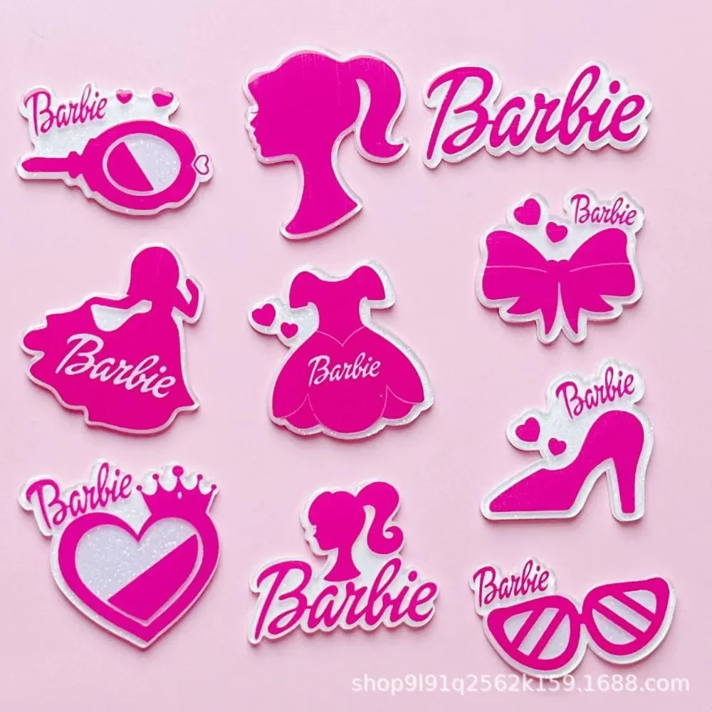 10pcs Kawaii Cute Pink Barbie Cartoon Handwork DIY Resin Attachment Mobile Phone Case Keychain Decoration Girl Plaything Gift