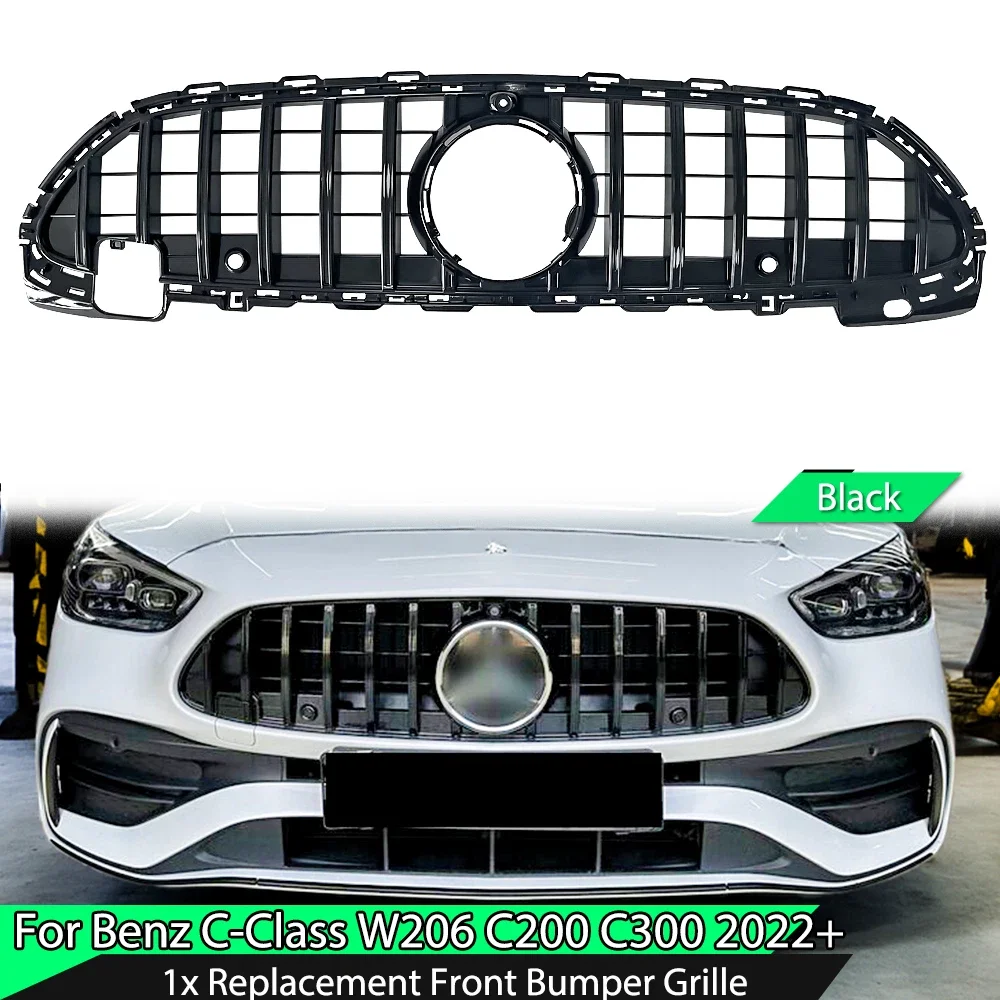 Gloss Black Car LED Front Bumper luminous Grille Grill Replacement For Mercedes Benz C-class W206 2022 2023 2024 2025