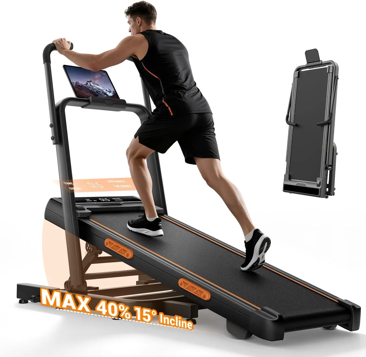 Walking Pad Treadmill 40% Incline Dual Handle Foldable Compact Portable Home 3HP 6.2MPH 350LBS Tablet Holder, Customized