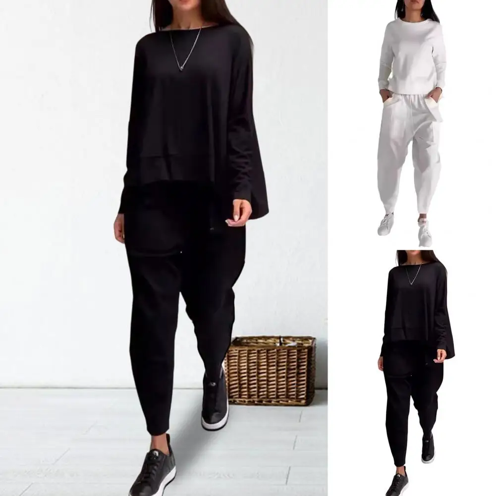 Top Pants Set Women's 2-piece Top Pants Set with Long Sleeves O Neck T-shirt Elastic Waist Ankle-banded Trousers Big for Ol