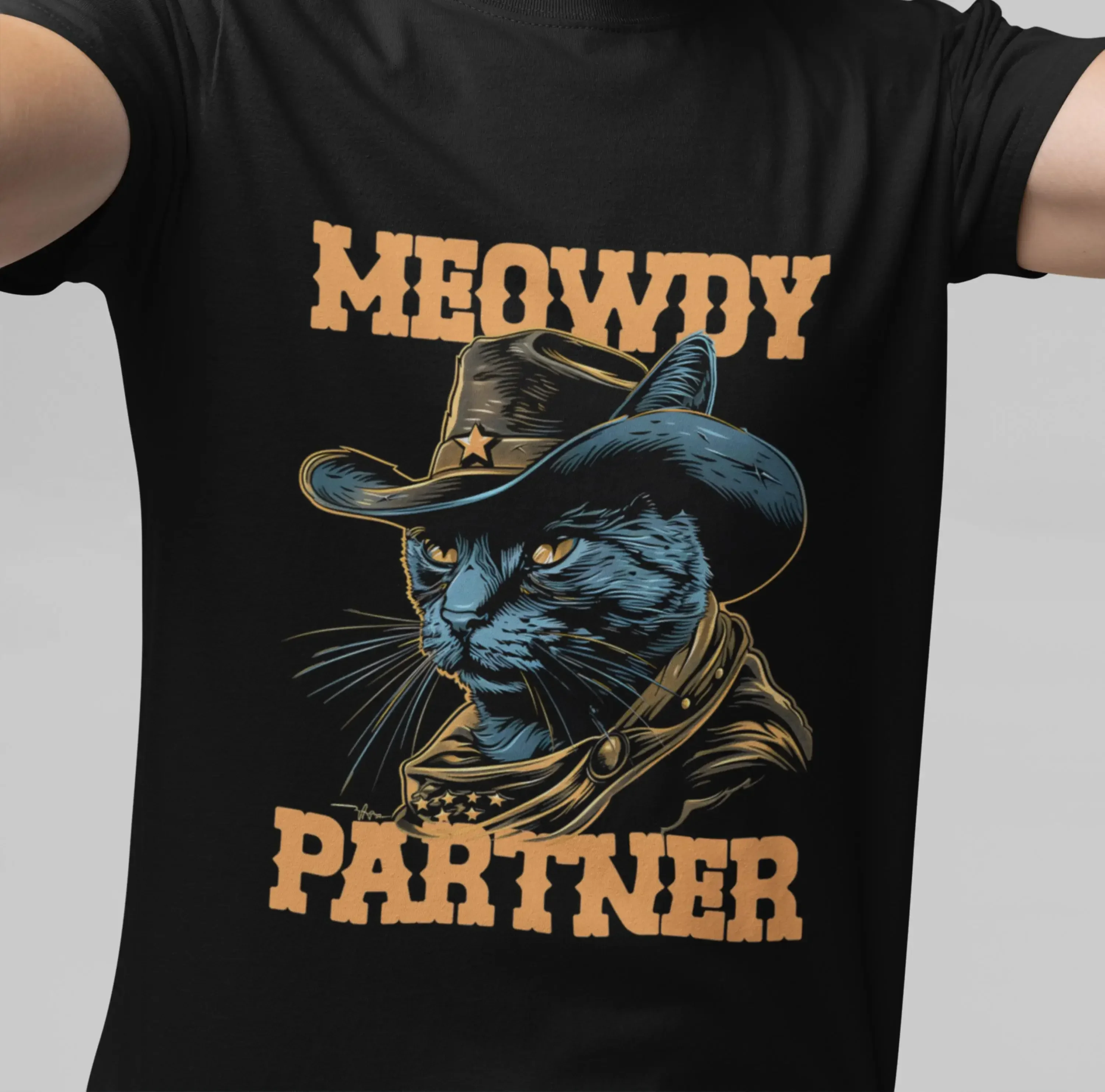 Meowdy Partner tshirt Cowboy Cat t shirt Funny Vintage Retro shirt Funny shirt
